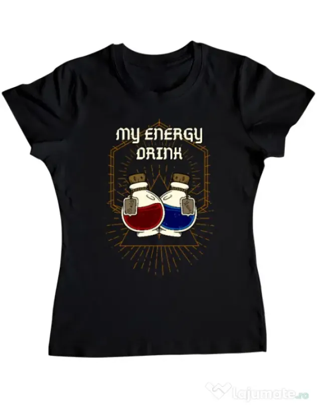 Tricou personalizat dama My Energy Drink - Health and Mana Negru