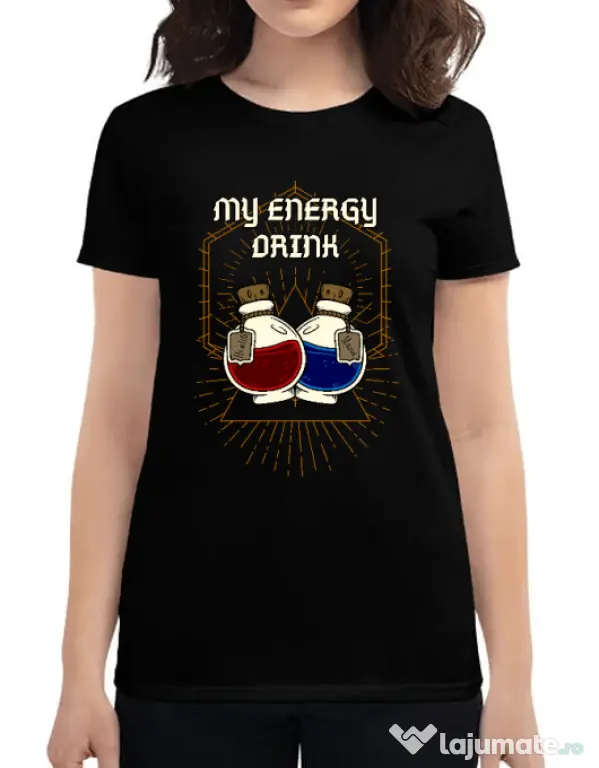 Tricou personalizat dama My Energy Drink - Health and Mana Negru