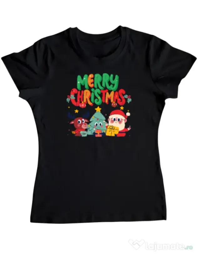 Tricou personalizat dama Hei, prietenii mei de Crăciun! Negru