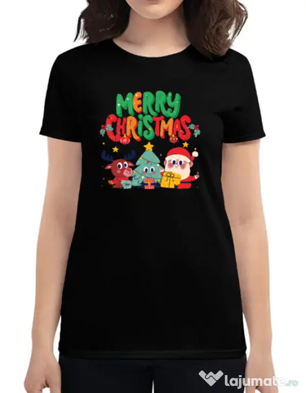 Tricou personalizat dama Hei, prietenii mei de Crăciun! Negru
