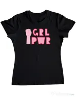 Tricou personalizat dama GRL PWR Negru