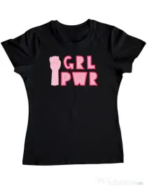 Tricou personalizat dama GRL PWR Negru