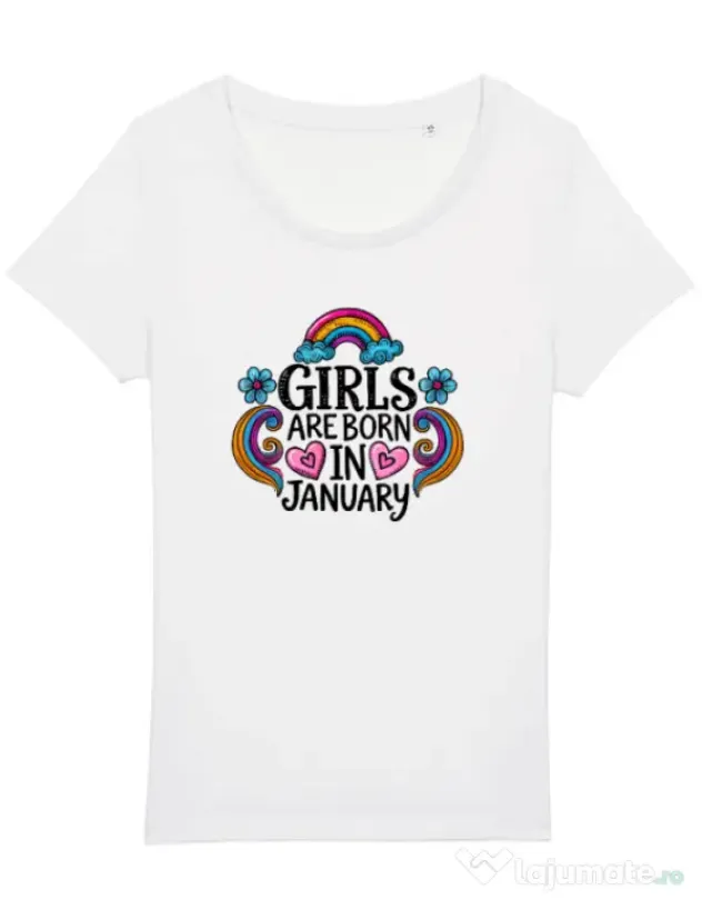Tricou STANLEY STELLA dama Girls are born in ianuary Alb