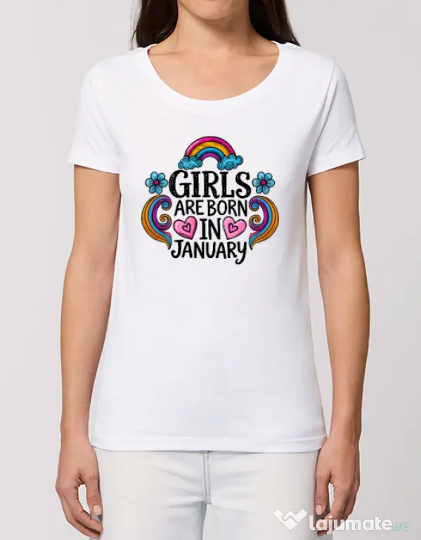 Tricou STANLEY STELLA dama Girls are born in ianuary Alb
