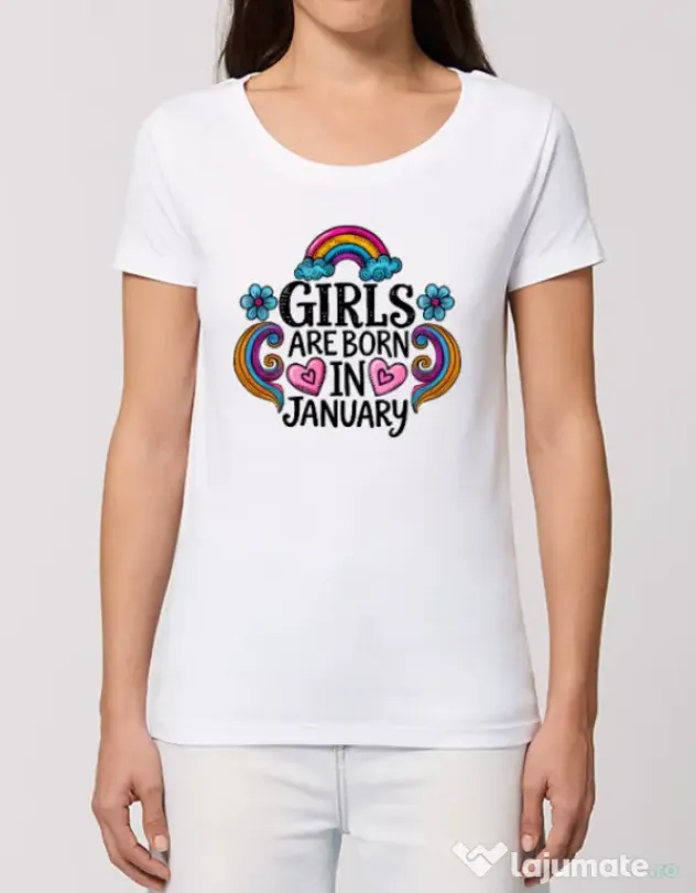 Tricou STANLEY STELLA dama Girls are born in ianuary Alb