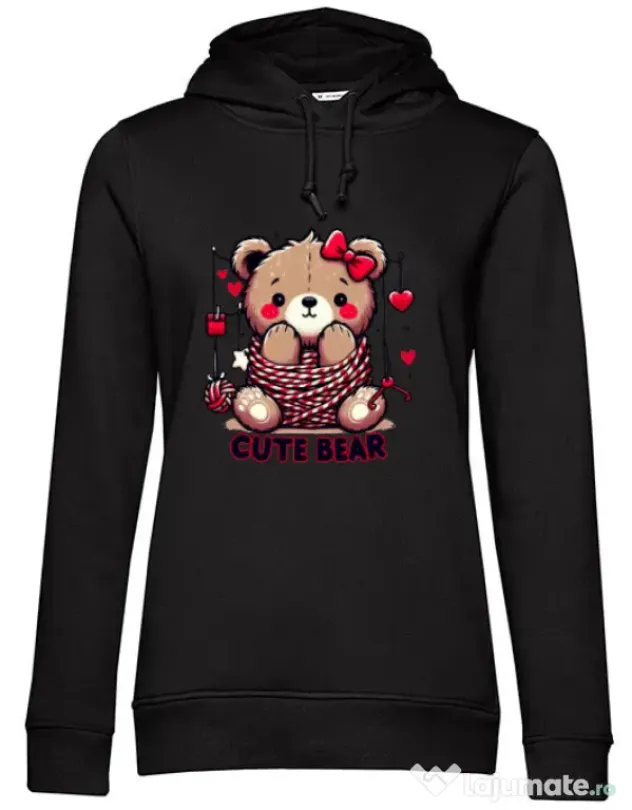 Hanorac dama cu gluga CUTE BEAR 1 Negru