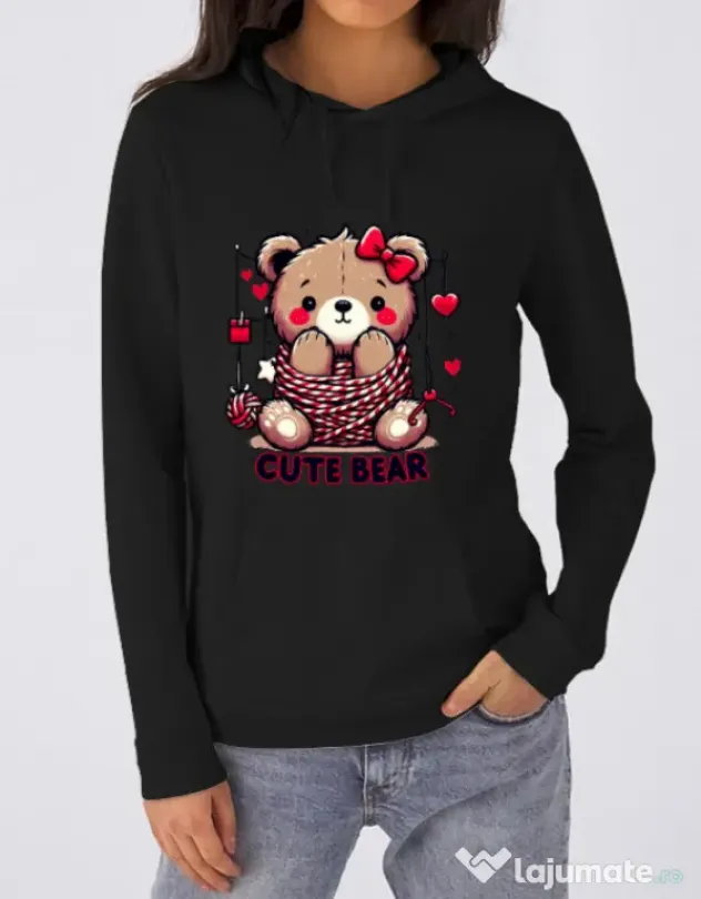 Hanorac dama cu gluga CUTE BEAR 1 Negru
