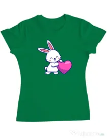 Tricou personalizat dama LOVE BUNNY Verde mediu