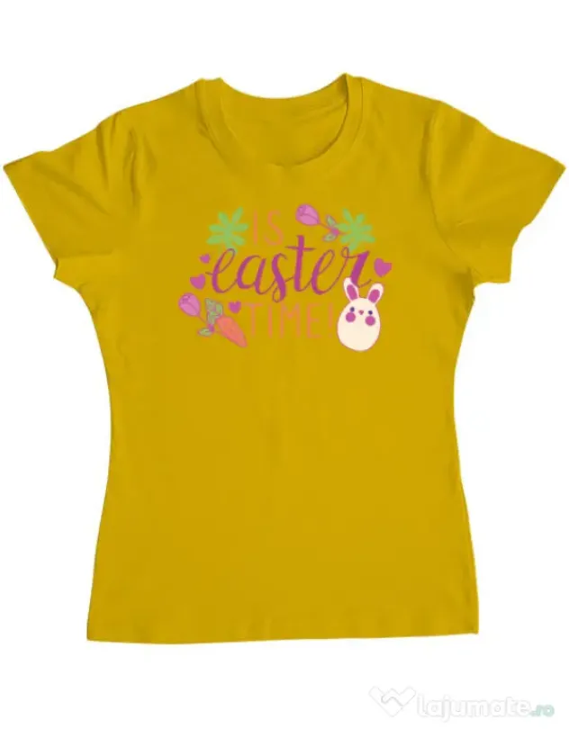Tricou personalizat dama IS EASTER TIME Galben