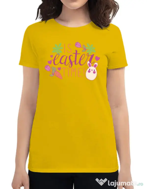 Tricou personalizat dama IS EASTER TIME Galben
