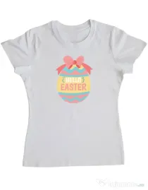 Tricou personalizat dama HELLO EASTER Alb