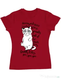 Tricou ADLER dama Grumpy kitty Rosu
