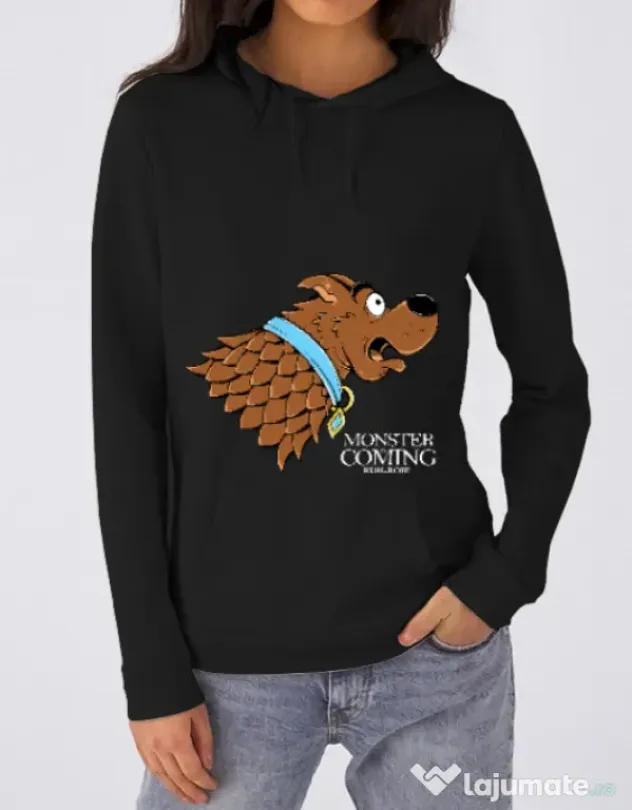 Hoodie dama cu gluga Monster is coming Negru