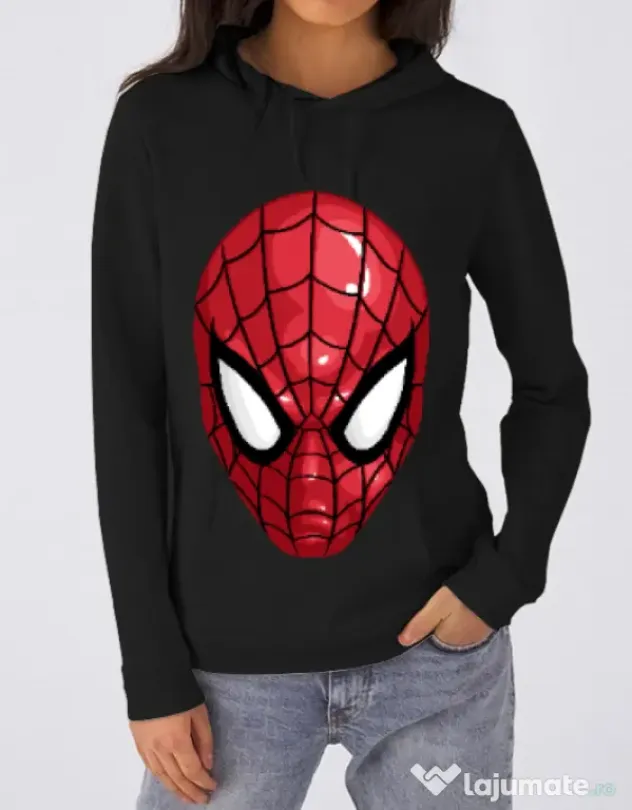 Hoodie dama cu gluga Spiderman mask Negru
