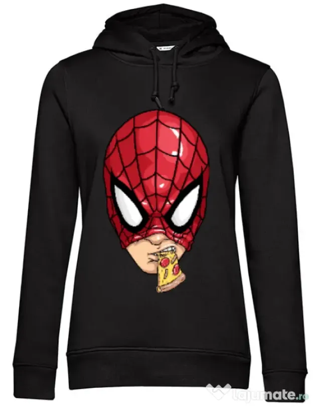 Hoodie dama cu gluga Spiderman pizza Negru