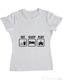 Tricou ADLER dama Eat sleep play Alb