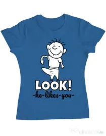 Tricou ADLER dama He likes you Albastru azuriu