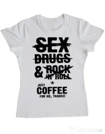 Tricou ADLER dama Just coffee for me Alb
