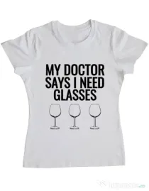 Tricou ADLER dama I need glasses Alb