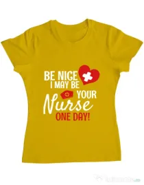 Tricou ADLER dama I may be your nurse Galben