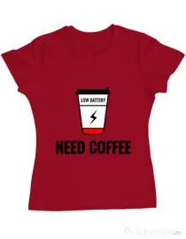 Tricou ADLER dama Need coffee Rosu