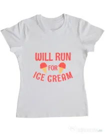 Tricou ADLER dama Running for ice cream Alb