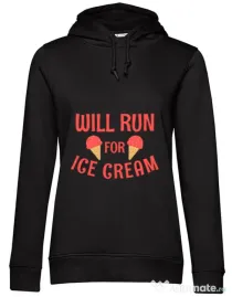 Hoodie dama cu gluga Running for ice cream Negru