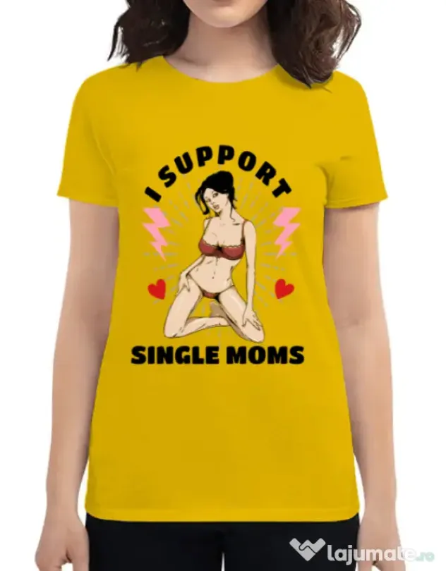 Tricou ADLER dama I Support Single Moms Galben