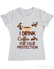 Tricou ADLER dama Coffee for protection Alb