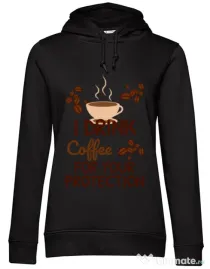 Hoodie dama cu gluga Coffee for protection Negru