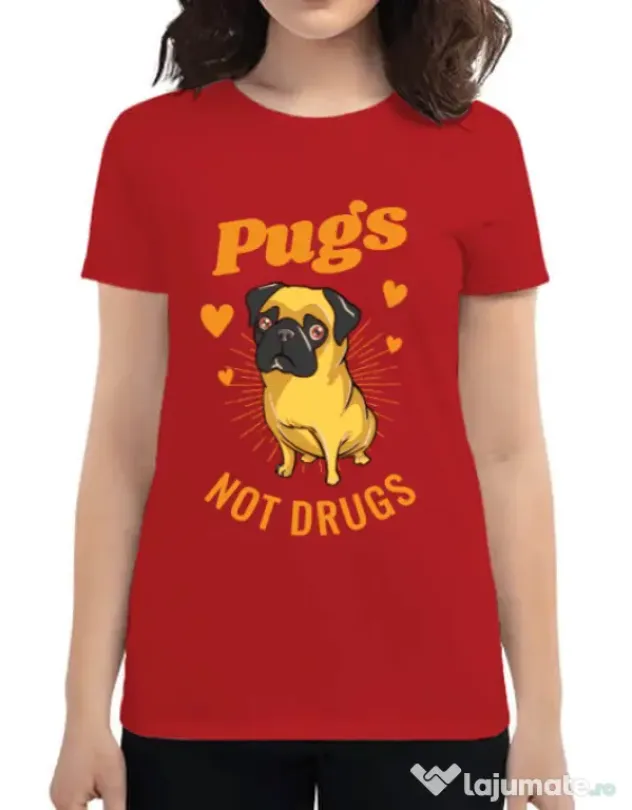 Tricou ADLER dama Pugs not drugs Rosu