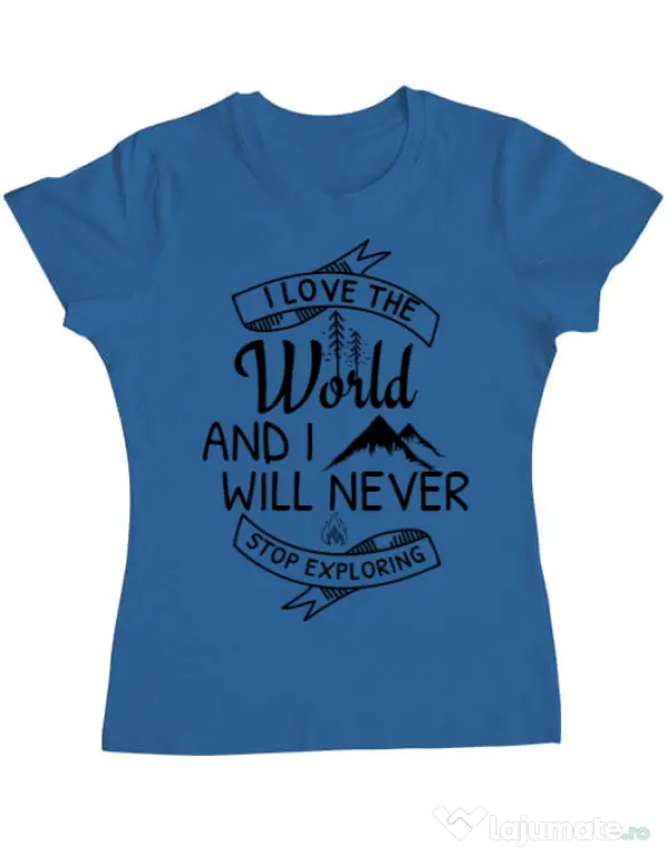 Tricou ADLER dama I love the world Albastru azuriu
