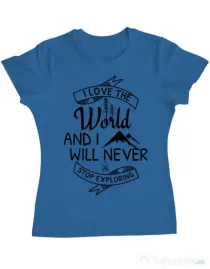 Tricou ADLER dama I love the world Albastru azuriu