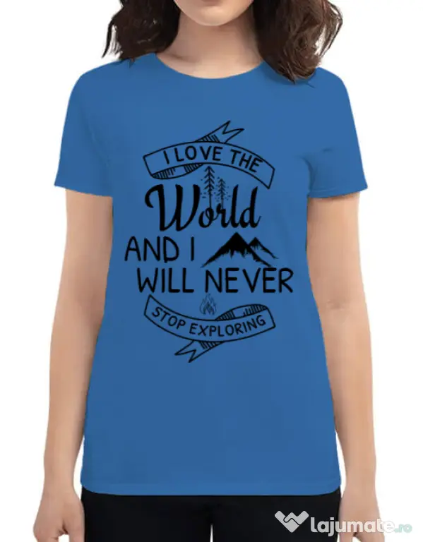 Tricou ADLER dama I love the world Albastru azuriu