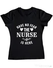 Tricou ADLER dama The nurse is here Negru