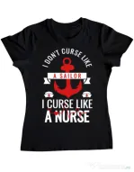 Tricou ADLER dama Curse like a nurse Negru