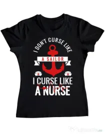 Tricou ADLER dama Curse like a nurse Negru