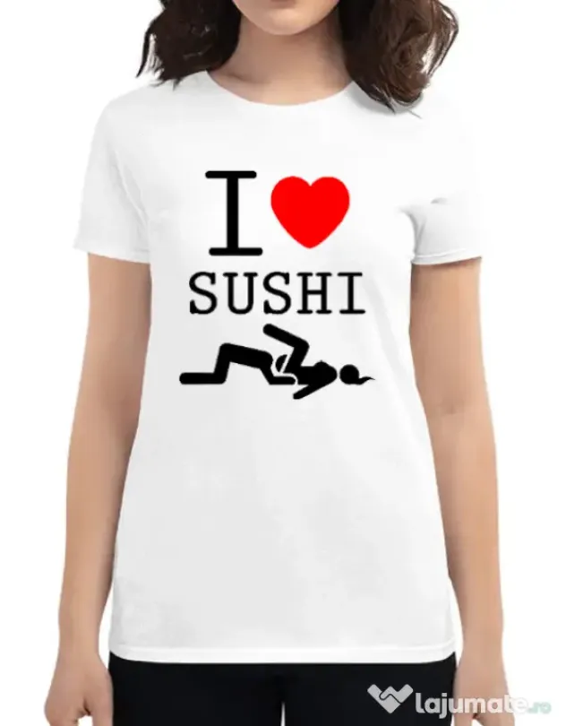 Tricou ADLER dama I love sushi Alb