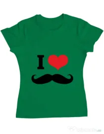 Tricou ADLER dama I love moustaches Verde mediu