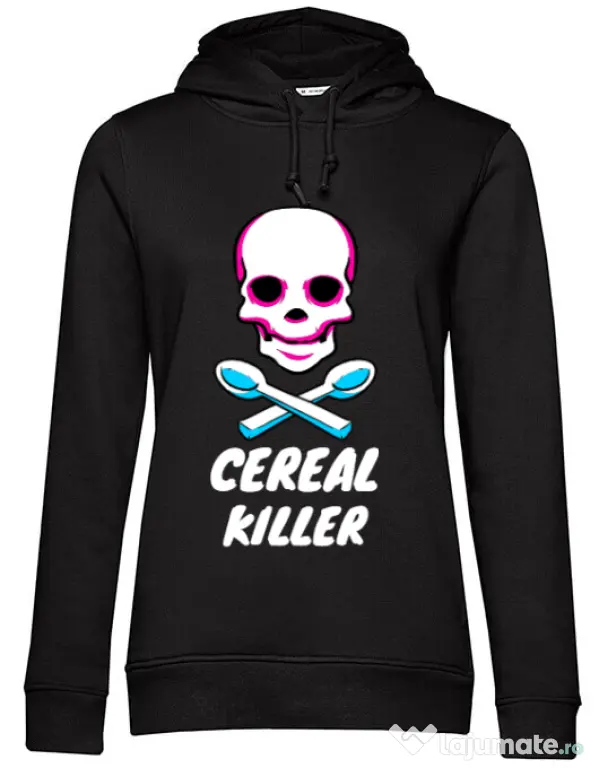 Hoodie dama cu gluga Cereal killer Negru