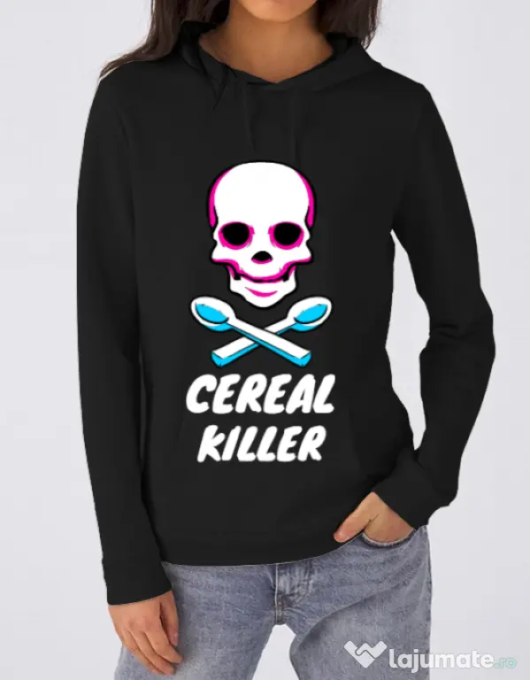 Hoodie dama cu gluga Cereal killer Negru