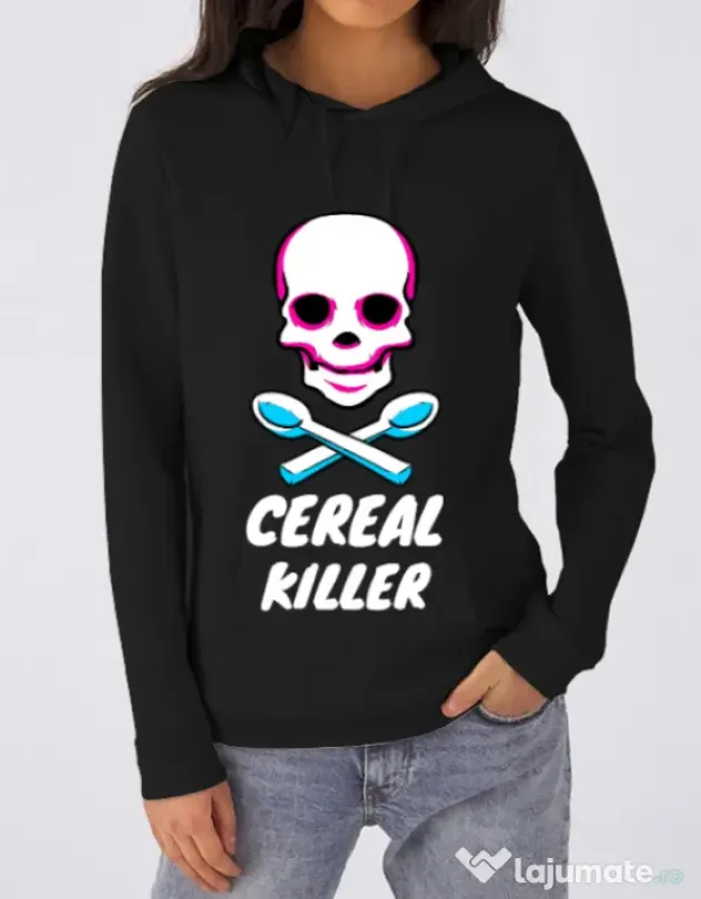 Hoodie dama cu gluga Cereal killer Negru