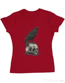 Tricou ADLER dama Crow skull Rosu