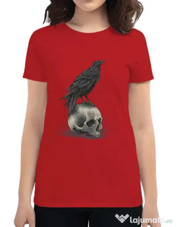Tricou ADLER dama Crow skull Rosu