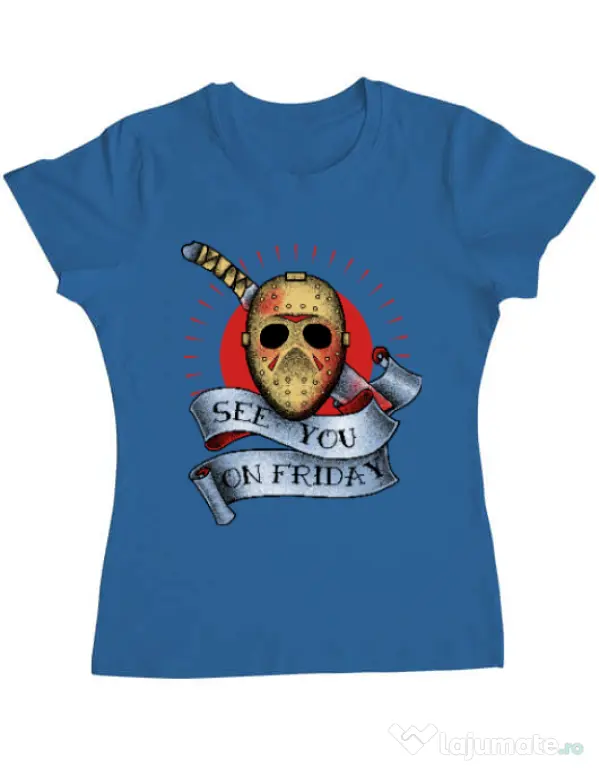 Tricou ADLER dama See you on friday Albastru azuriu