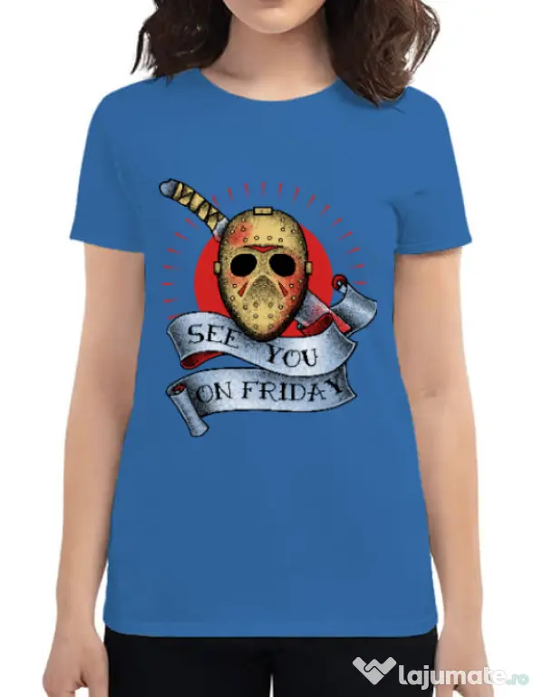 Tricou ADLER dama See you on friday Albastru azuriu