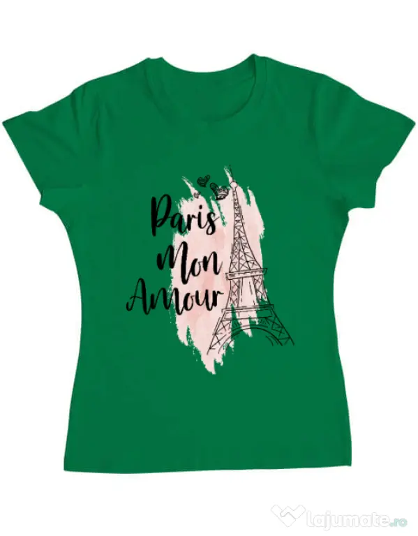 Tricou ADLER dama Paris mon amour Verde mediu