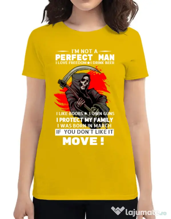 Tricou ADLER dama I am not a perfect man Galben