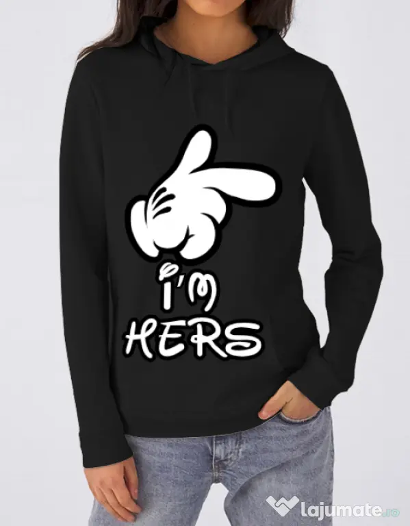 Hoodie dama cu gluga I am hers Negru