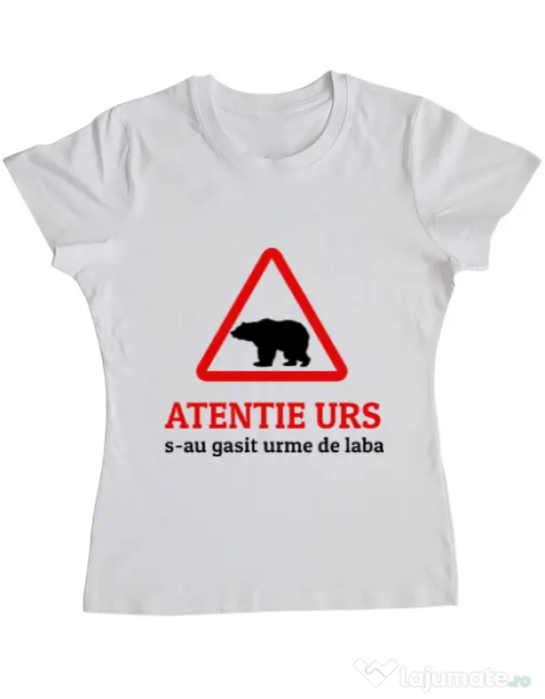 Tricou ADLER dama Atentie urs Alb